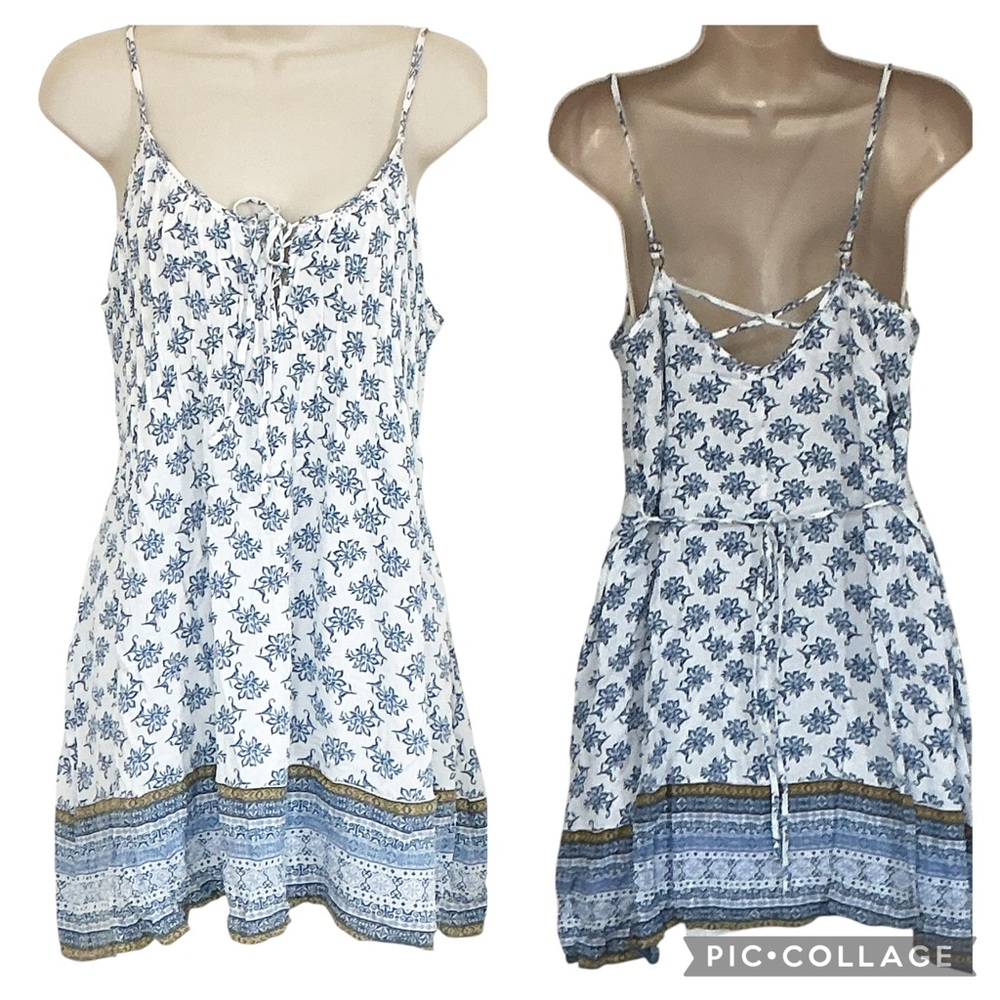 NWOT American Rag Blue Lined Print Sundress Size Large Boho Corset Front